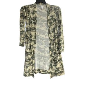 TICKLED TEAL Camouflage Cardigan Duster Wrap shrug Sweater Size Small